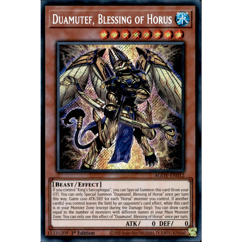 Duamutef, Blessing of Horus AGOV-EN012 Yu-Gi-Oh! Card from the Age of Overlord Set