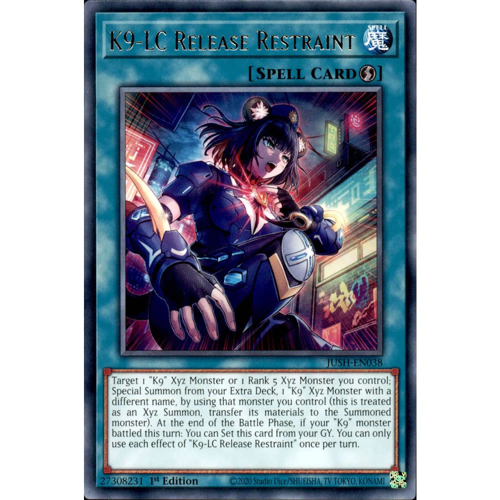 K9-LC Release Restraint JUSH-EN038 Yu-Gi-Oh! Card from the Justice Hunters Set