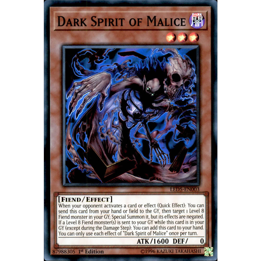 Dark Spirit of Malice LED5-EN003 Yu-Gi-Oh! Card Dark Spirit of Malice LED5-EN003 Yu-Gi-Oh! Card