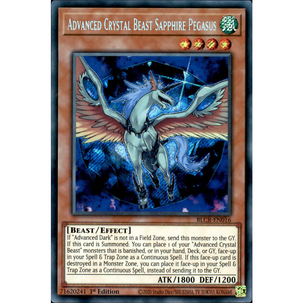 Advanced Crystal Beast Sapphire Pegasus BLCR-EN016 Yu-Gi-Oh! Card from the Battles of Legend: Crystal Revenge Set