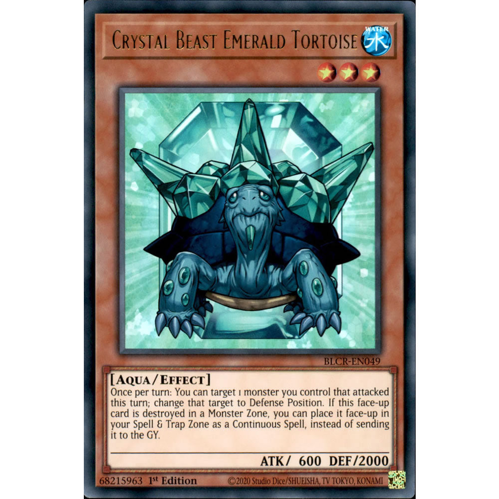 Crystal Beast Emerald Tortoise BLCR-EN049 Yu-Gi-Oh! Card from the Battles of Legend: Crystal Revenge Set