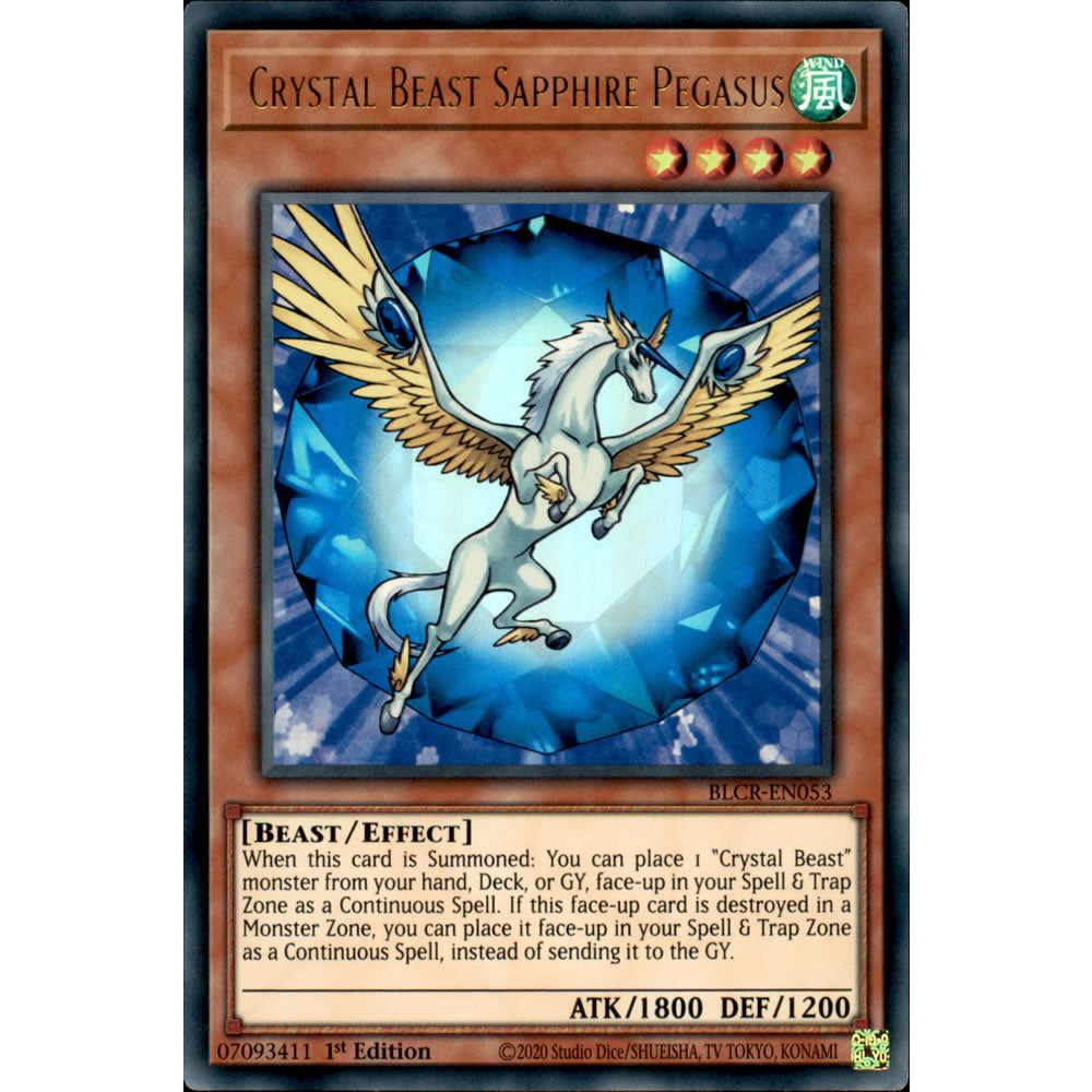 Crystal Beast Sapphire Pegasus BLCR-EN053 Yu-Gi-Oh! Card from the Battles of Legend: Crystal Revenge Set