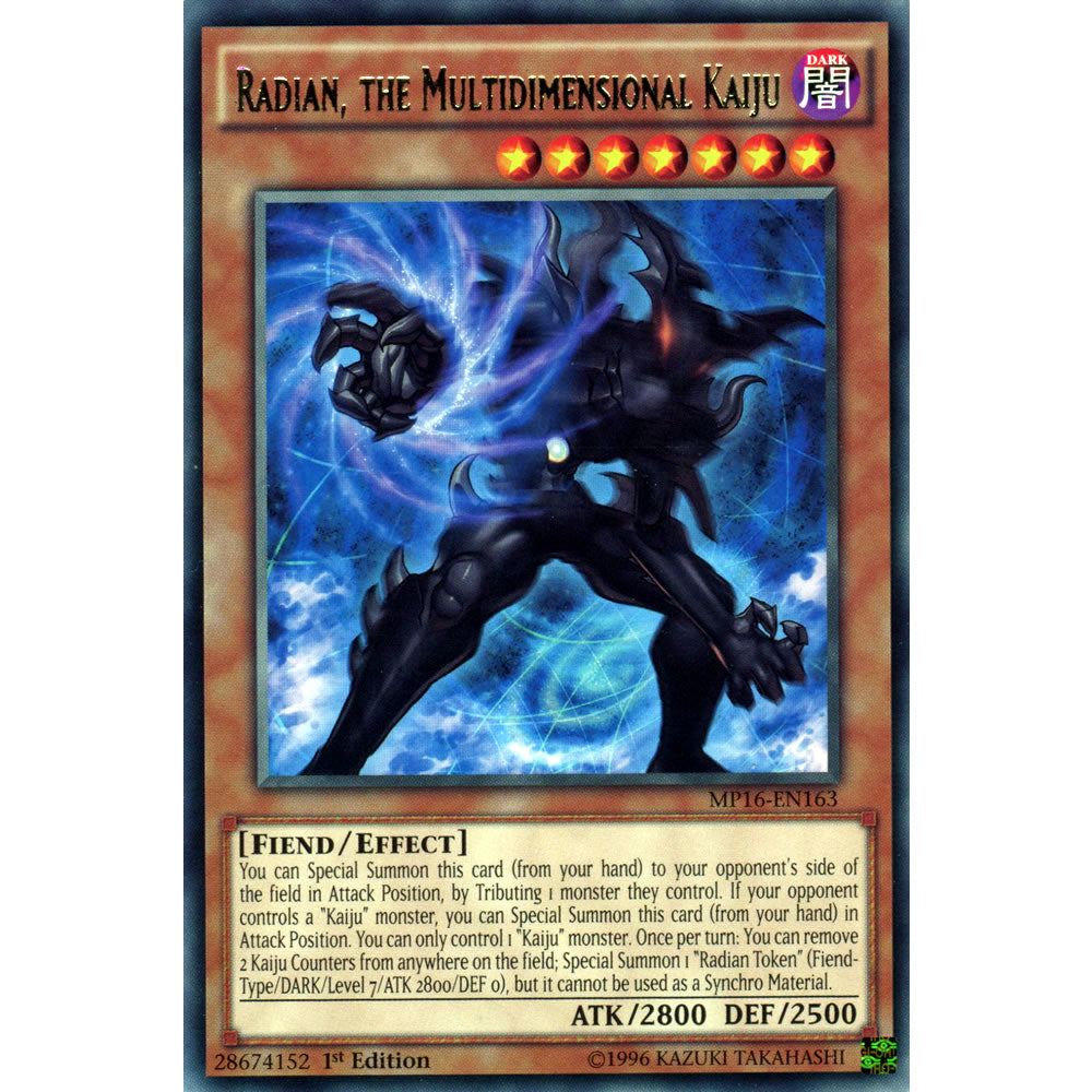 Radian, the Multidimensional Kaiju MP16-EN163 Yu-Gi-Oh! Card from the Mega Tin 2016 Mega Pack Set