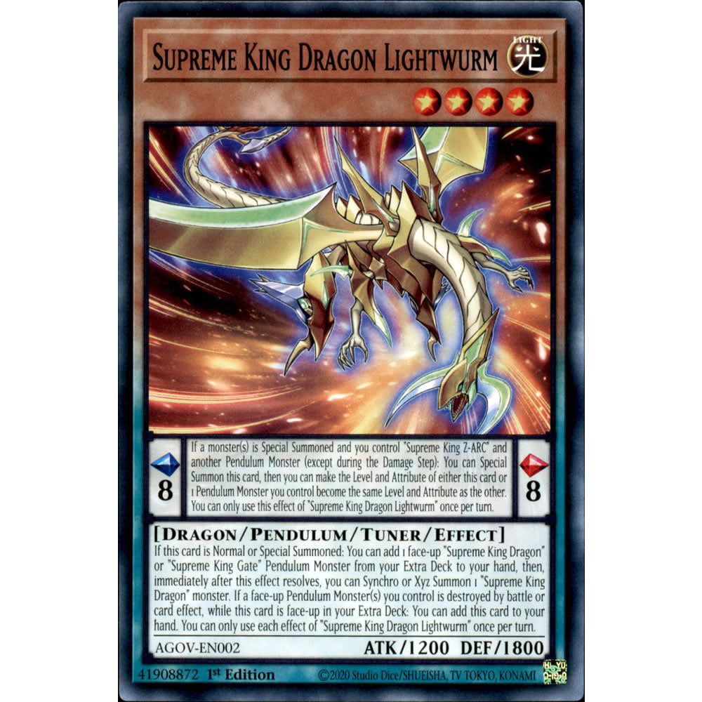 Supreme King Dragon Lightwurm AGOV-EN002 Yu-Gi-Oh! Card from the Age of Overlord Set