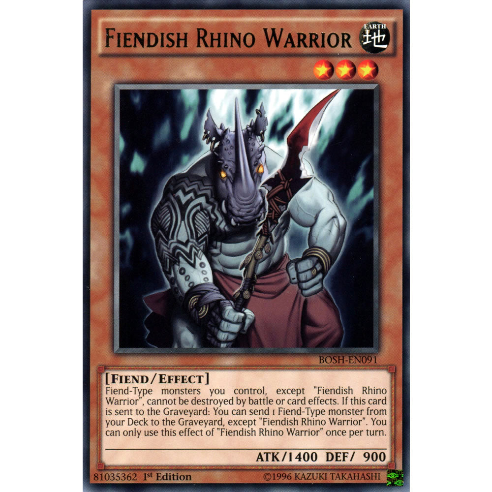 Fiendish Rhino Warrior BOSH-EN091 Yu-Gi-Oh! Card from the Breakers of Shadow Set