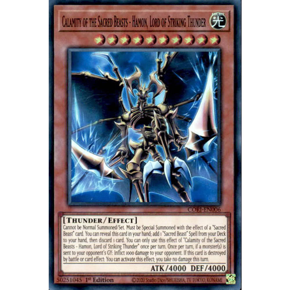 Calamity of the Sacred Beasts - Hamon, Lord of Striking Thunder CORI-EN006 Yu-Gi-Oh! Card from the Chaos Origins Set