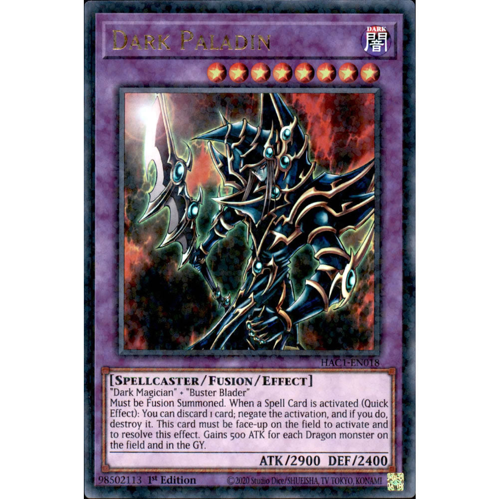 Dark Paladin HAC1-EN018 Yu-Gi-Oh! Card from the Hidden Arsenal: Chapter 1 Set