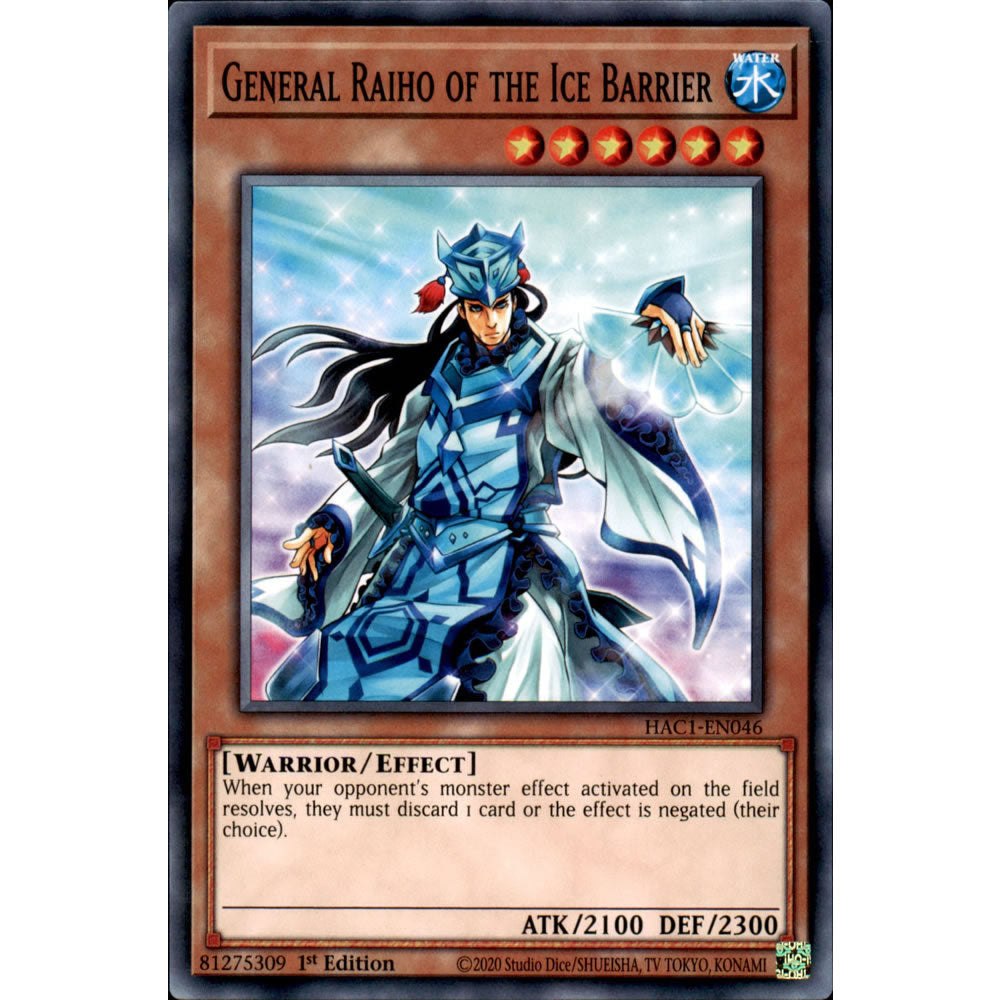 General Raiho of the Ice Barrier HAC1-EN046 Yu-Gi-Oh! Card from the Hidden Arsenal: Chapter 1 Set