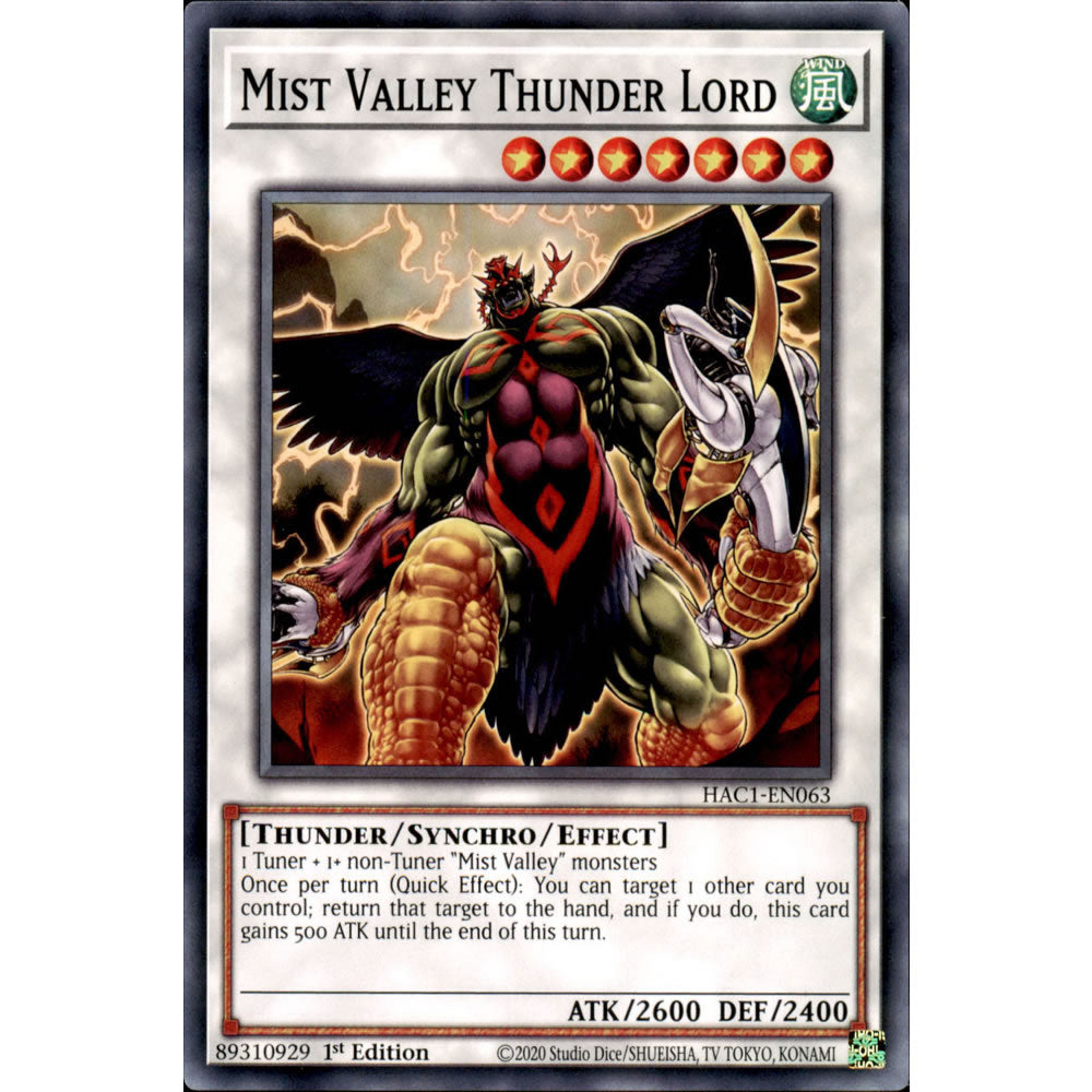 Mist Valley Thunder Lord HAC1-EN063 Yu-Gi-Oh! Card from the Hidden Arsenal: Chapter 1 Set