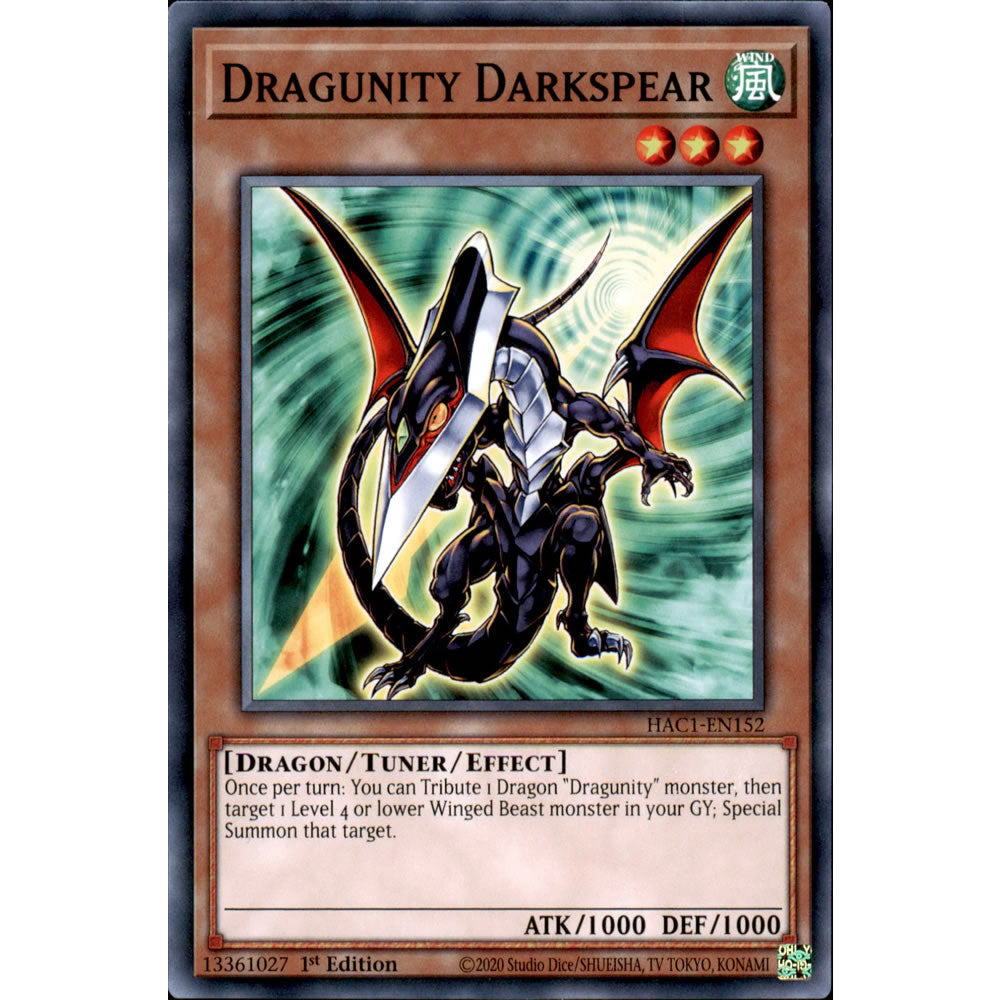 Dragunity Darkspear HAC1-EN152 Yu-Gi-Oh! Card from the Hidden Arsenal: Chapter 1 Set