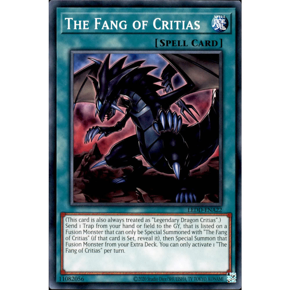 yugioh fang of critias cards The Card Type: Spell Property: Normal Card Effect Type: Condition, Effect Description: (This card is also always treated as "Legendary Dragon Critias".) Send 1 Trap from your hand or You will receive the 1st Edition version of this card. Yugioh The Fang Of Critias