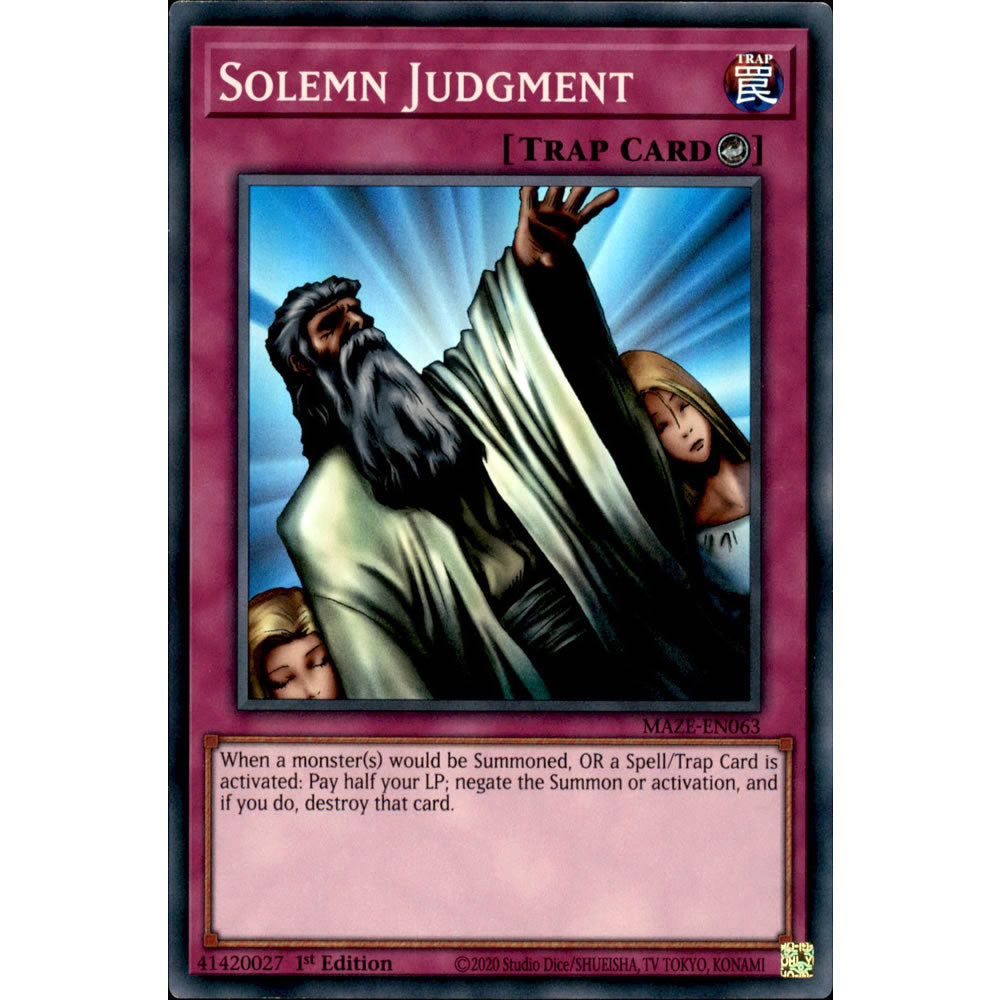 Solemn Judgment MAZE-EN063 Yu-Gi-Oh! Card from the Maze of Memories Set