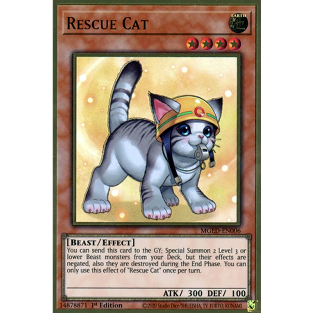 Rescue Cat (alternate art) MGED-EN006 Yu-Gi-Oh! Card from the Maximum Gold: El Dorado Set