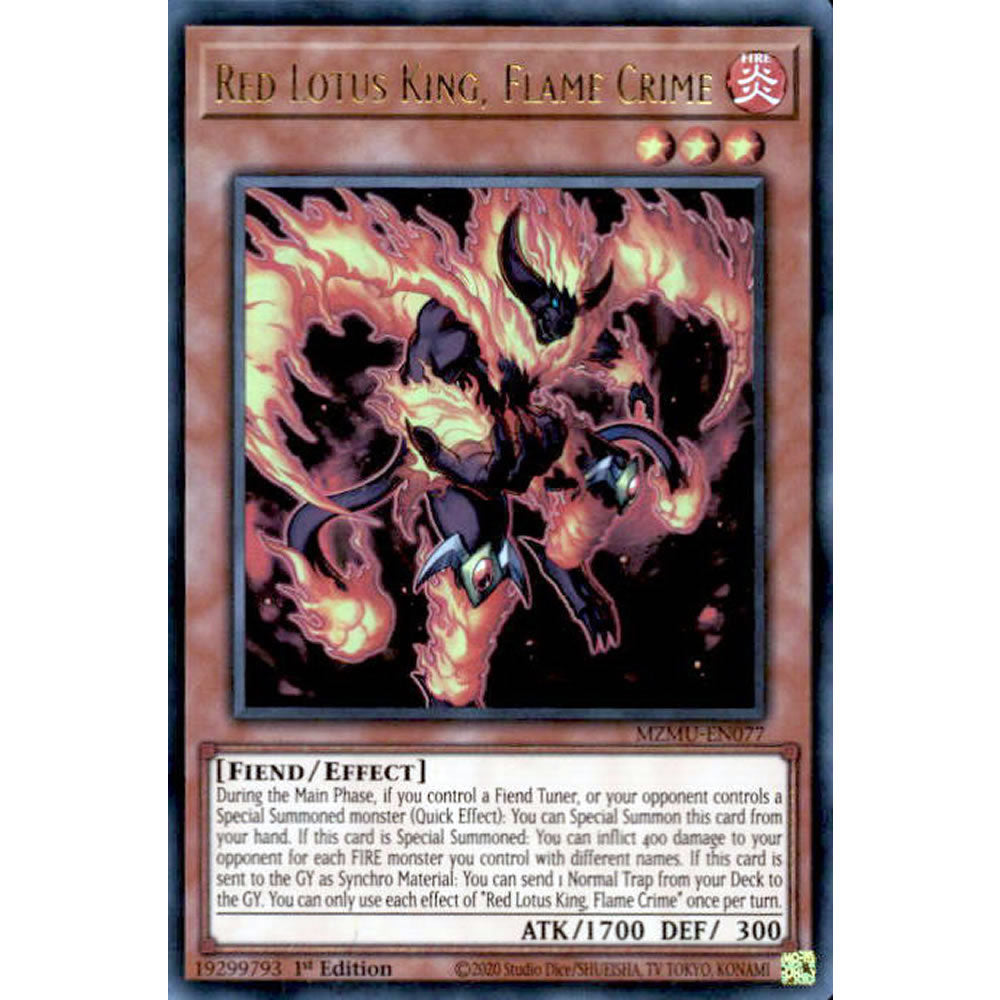 Red Lotus King, Flame Crime MZMU-EN077 Yu-Gi-Oh! Card from the Maze of Muertos Set