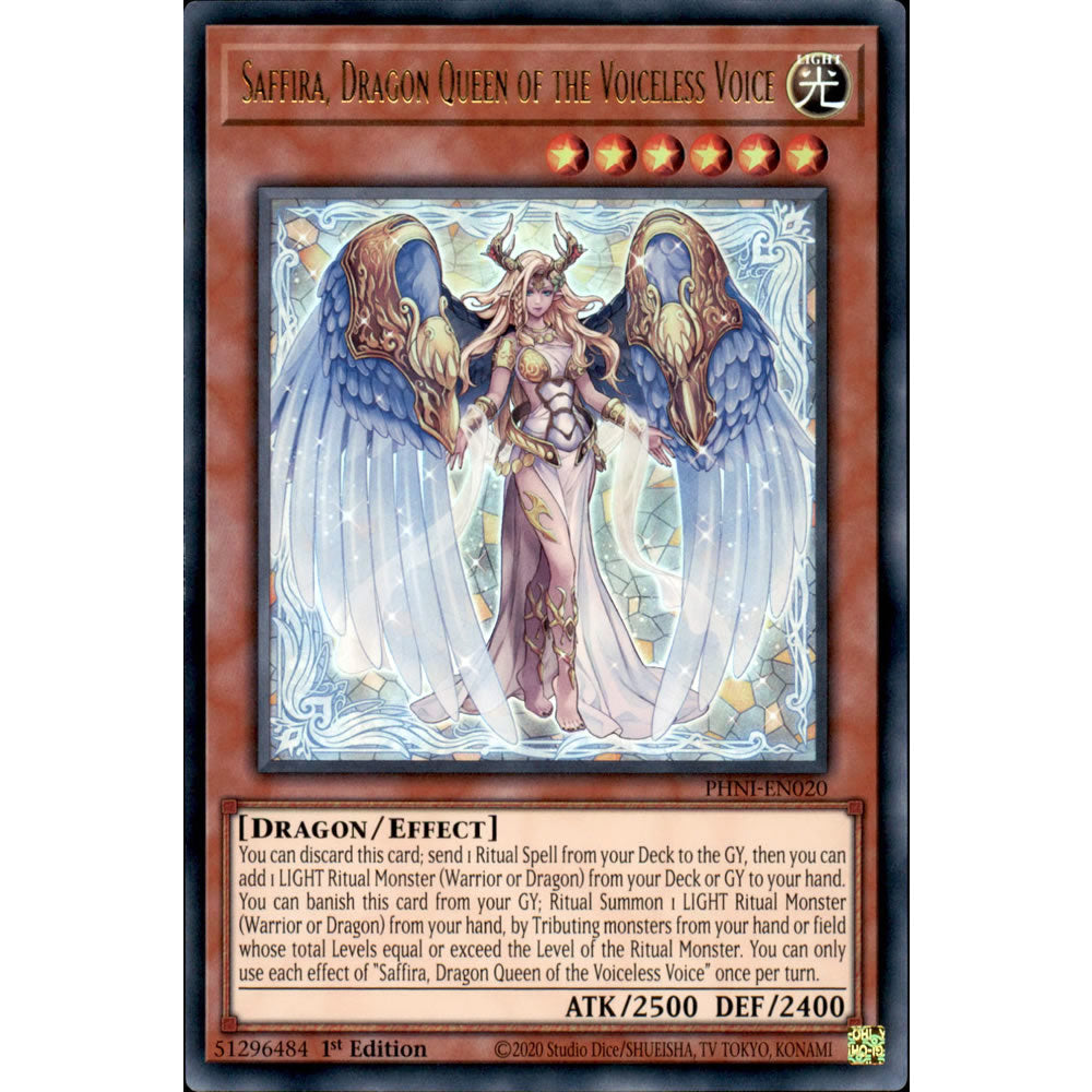 Saffira, Dragon Queen of the Voiceless Voice PHNI-EN020 Yu-Gi-Oh! Card from the Phantom Nightmare Set