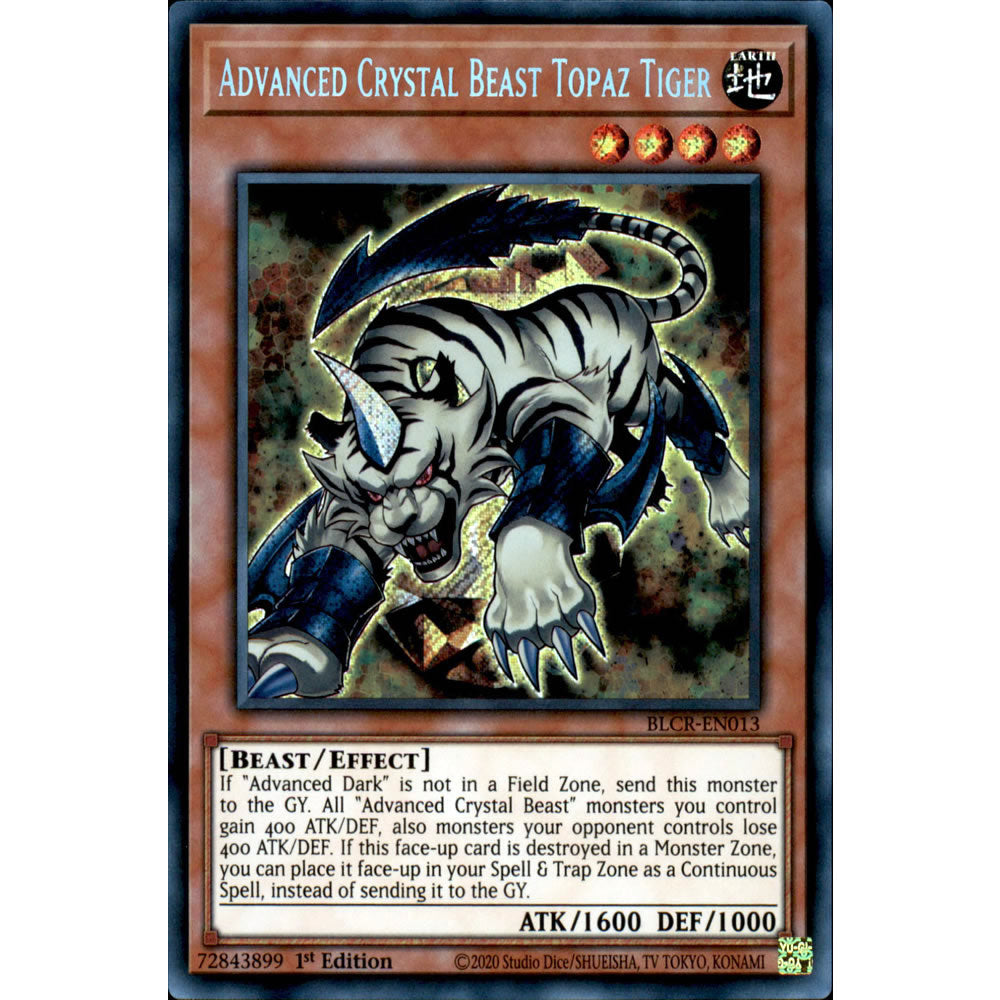 Advanced Crystal Beast Topaz Tiger BLCR-EN013 Yu-Gi-Oh! Card from the Battles of Legend: Crystal Revenge Set