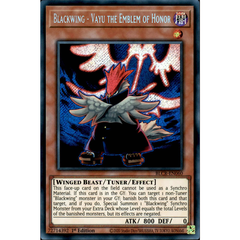 Blackwing - Vayu the Emblem of Honor BLCR-EN060 Yu-Gi-Oh! Card from the Battles of Legend: Crystal Revenge Set