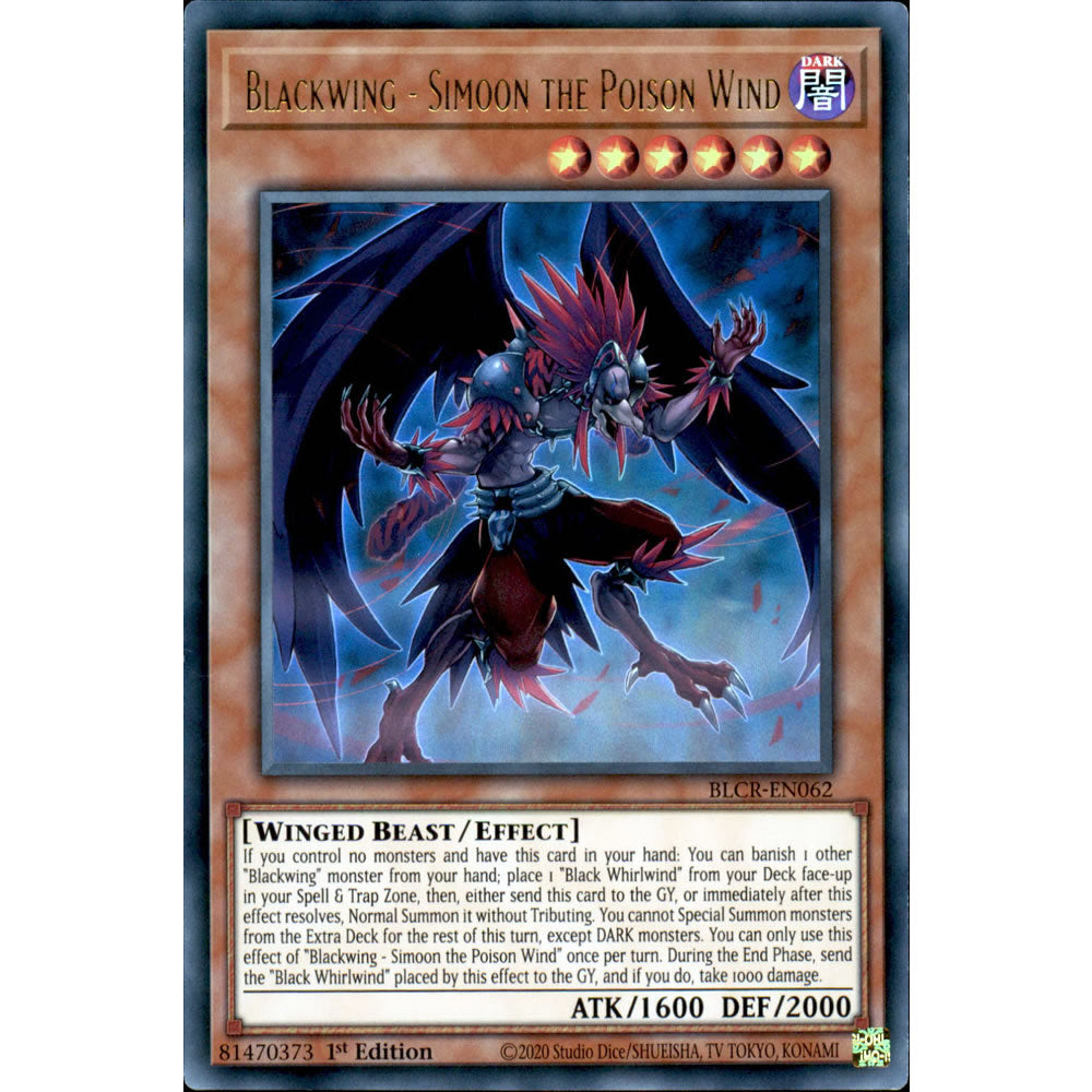 Blackwing - Simoon the Poison Wind BLCR-EN062 Yu-Gi-Oh! Card from the Battles of Legend: Crystal Revenge Set
