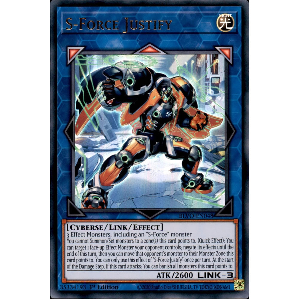 S-Force Justify BLVO-EN048 Yu-Gi-Oh! Card from the Blazing Vortex Set