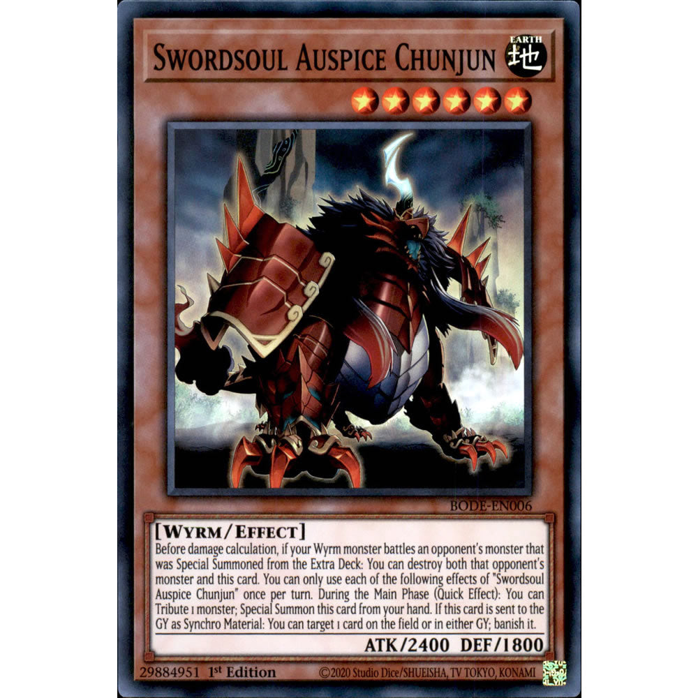 Swordsoul Auspice Chunjun BODE-EN006 Yu-Gi-Oh! Card from the Burst of Destiny Set