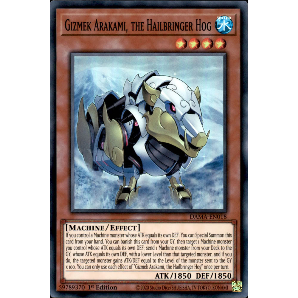 Gizmek Arakami, the Hailbringer Hog DAMA-EN018 Yu-Gi-Oh! Card from the Dawn of Majesty Set