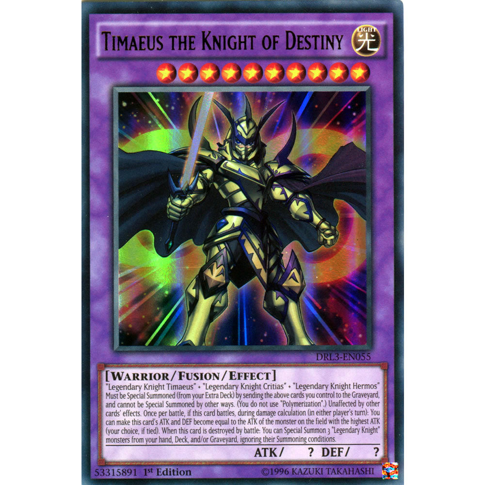Timaeus the Knight of Destiny DRL3-EN055 Yu-Gi-Oh! Card from the Dragons of Legend Unleashed Set