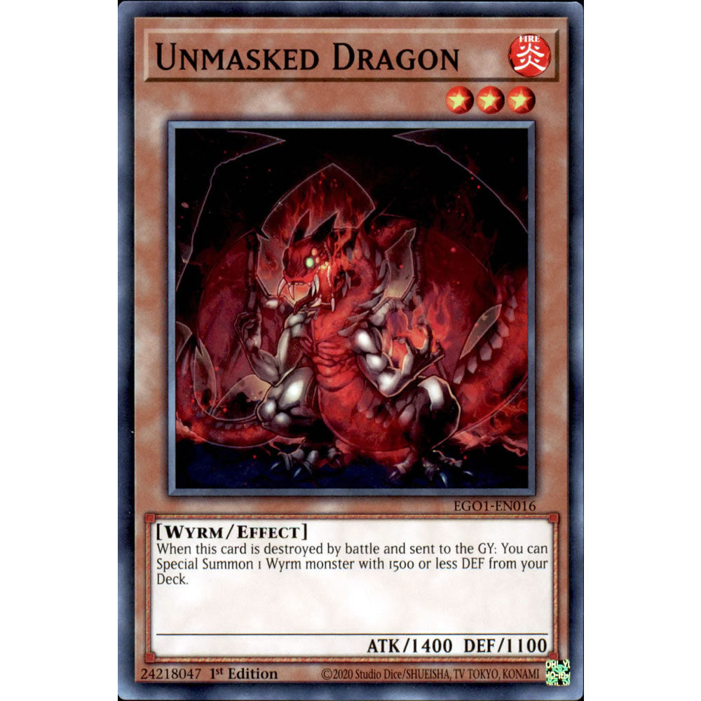 Unmasked Dragon EGO1-EN016 Yu-Gi-Oh! Card from the Egyptian God Deck: Obelisk the Tormentor Set