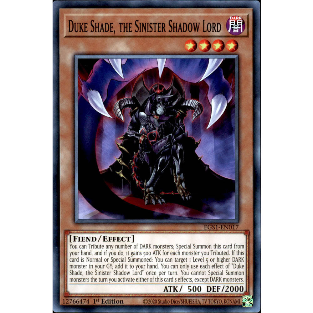 Duke Shade, the Sinister Shadow Lord EGS1-EN017 Yu-Gi-Oh! Card from the Egyptian God Deck: Slifer the Sky Dragon Set