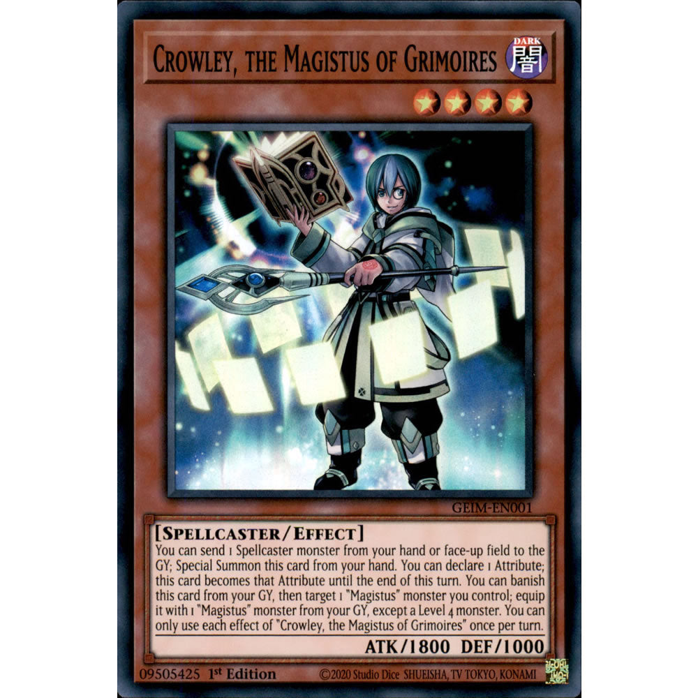 Crowley, the Magistus of Grimoires GEIM-EN001 Yu-Gi-Oh! Card from the Genesis Impact Set