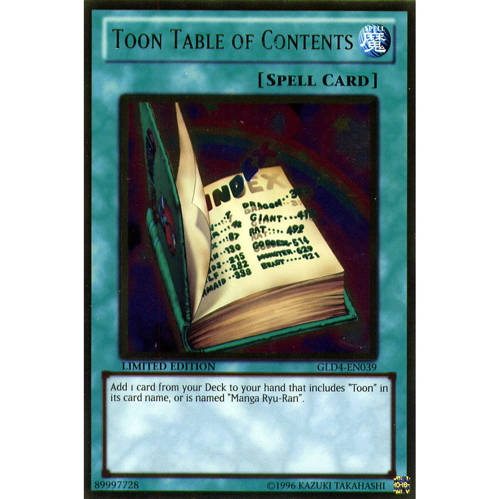 Toon Table of Contents GLD4-EN039 Yu-Gi-Oh! Card from the Gold Series 4: Pyramids Edition Set