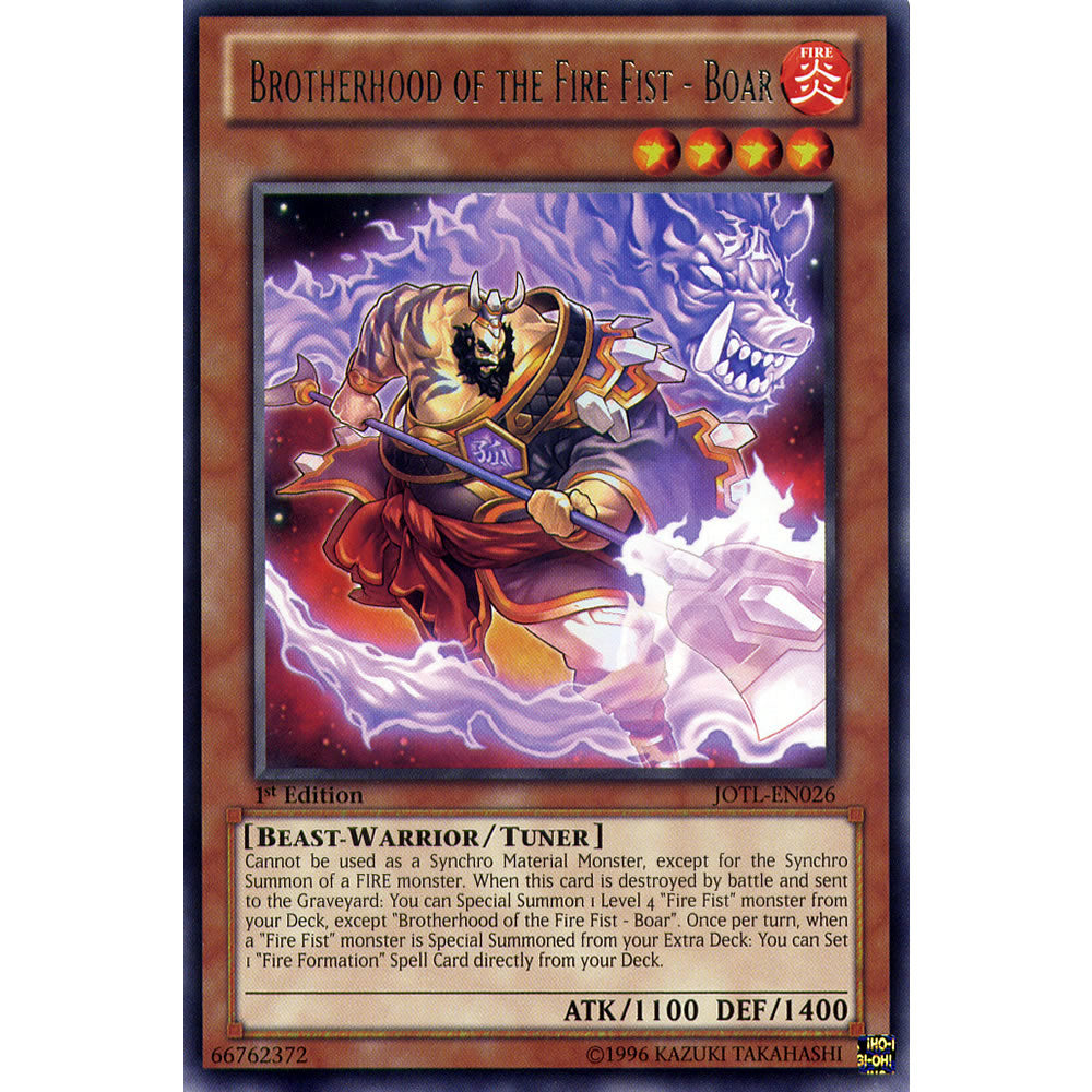 Brotherhood of the Fire Fist - Boar JOTL-EN026 Yu-Gi-Oh! Card from the Judgment of the Light Set