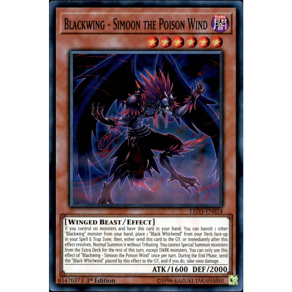 Blackwing - Simoon the Poison Wind LED3-EN024 Yu-Gi-Oh! Card from the Legendary Duelists: White Dragon Abyss Set