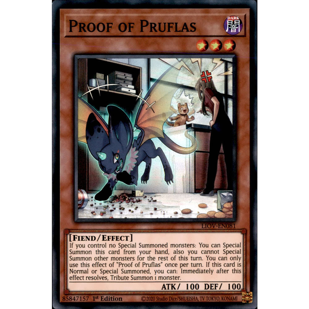 Proof of Pruflas LIOV-EN081 Yu-Gi-Oh! Card from the Lightning Overdrive Set