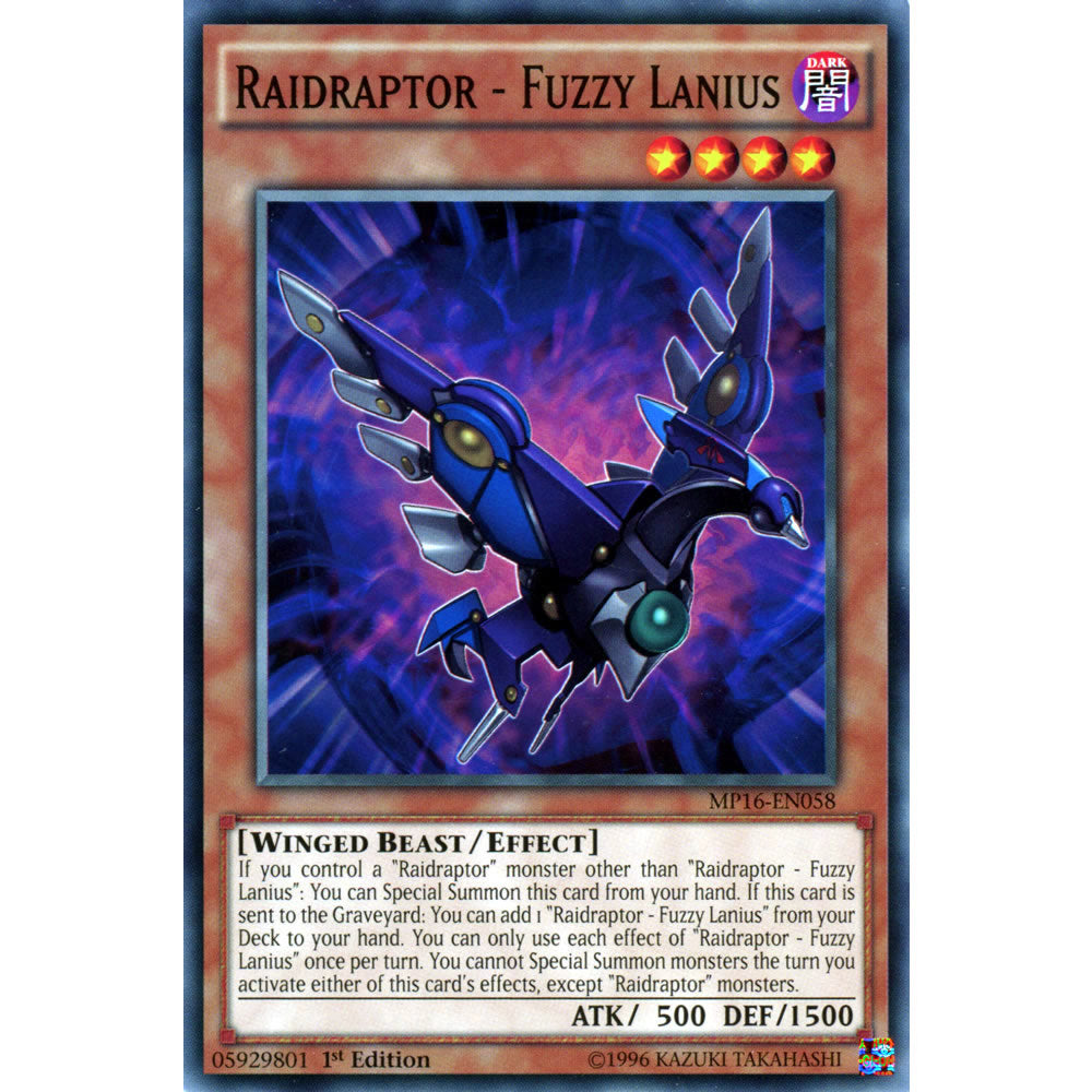 Raidraptor - Fuzzy Lanius MP16-EN058 Yu-Gi-Oh! Card from the Mega Tin 2016 Mega Pack Set