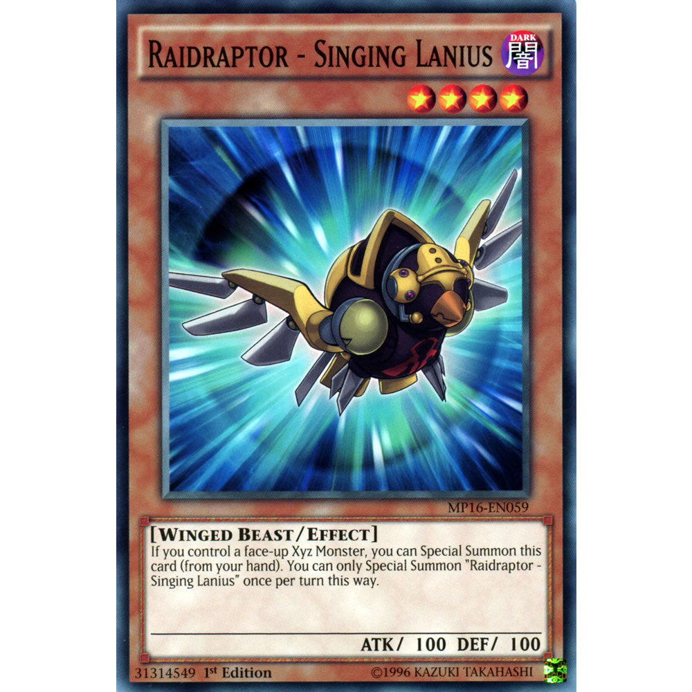 Raidraptor - Singing Lanius MP16-EN059 Yu-Gi-Oh! Card from the Mega Tin 2016 Mega Pack Set