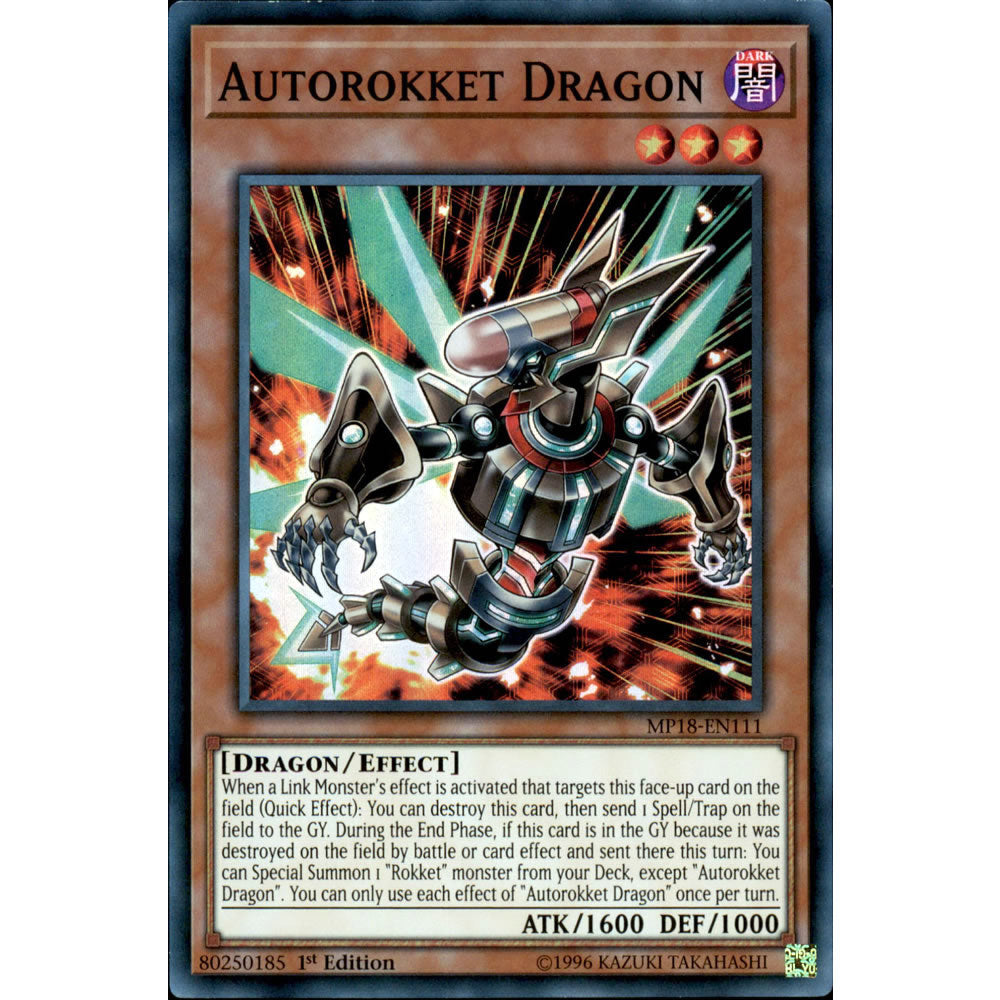 Autorokket Dragon MP18-EN111 Yu-Gi-Oh! Card from the Mega Tin 2018 Mega Pack Set