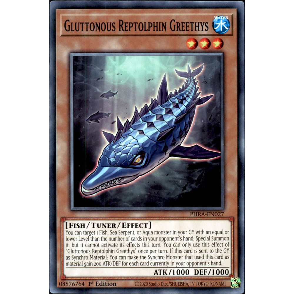 Gluttonous Reptolphin Greethys PHRA-EN027 Yu-Gi-Oh! Card from the Phantom Rage Set