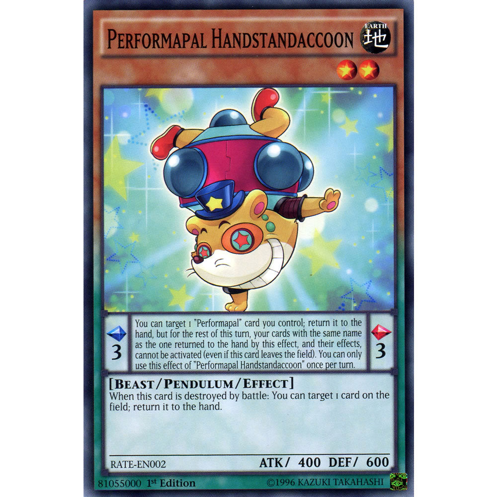 Performapal Handstandaccoon RATE-EN002 Yu-Gi-Oh! Card from the Raging Tempest Set