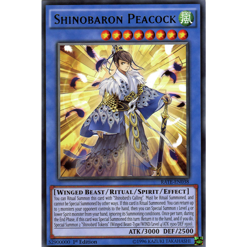 Shinobaron Peacock RATE-EN038 Yu-Gi-Oh! Card from the Raging Tempest Set