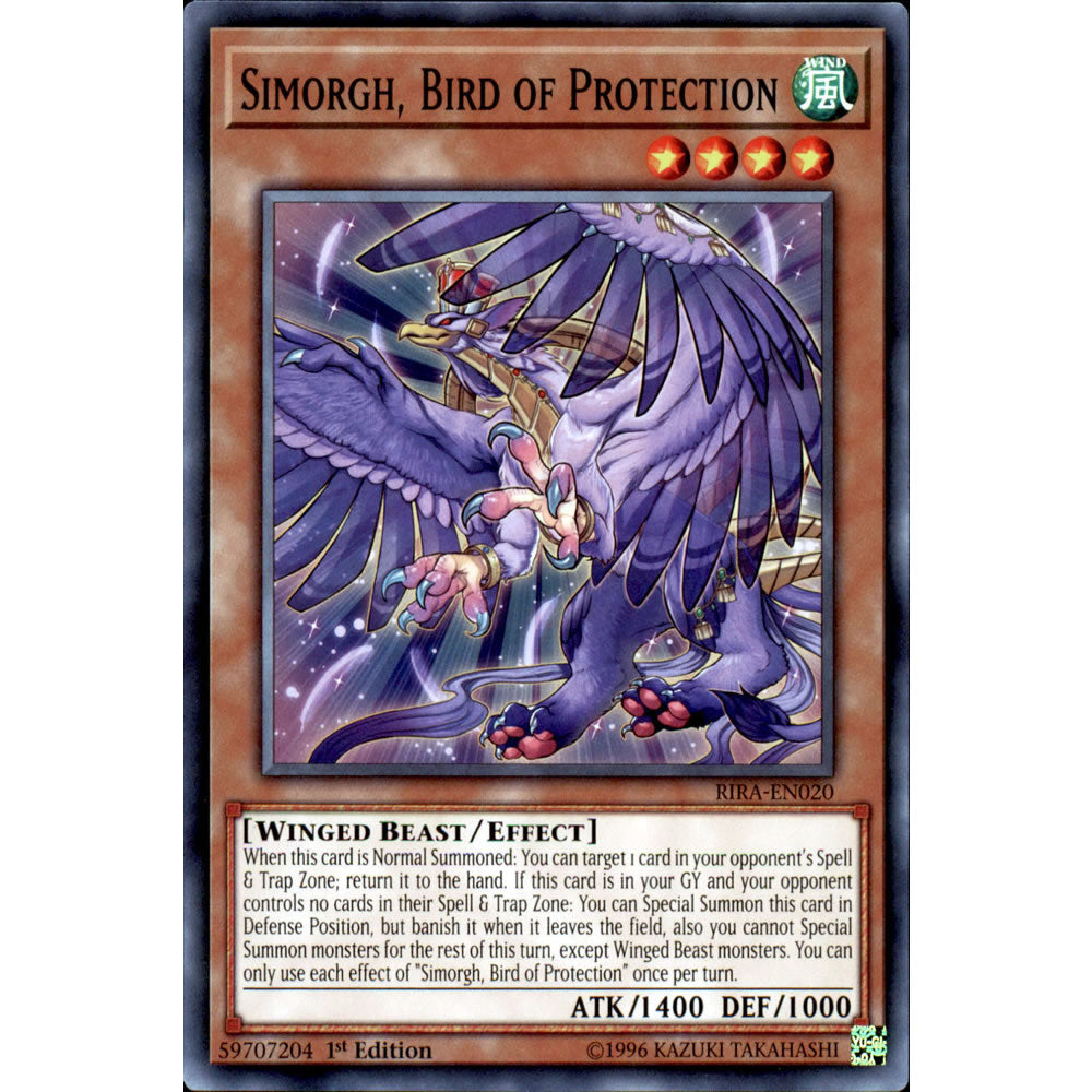 Simorgh, Bird of Protection RIRA-EN020 Yu-Gi-Oh! Card from the Rising Rampage Set