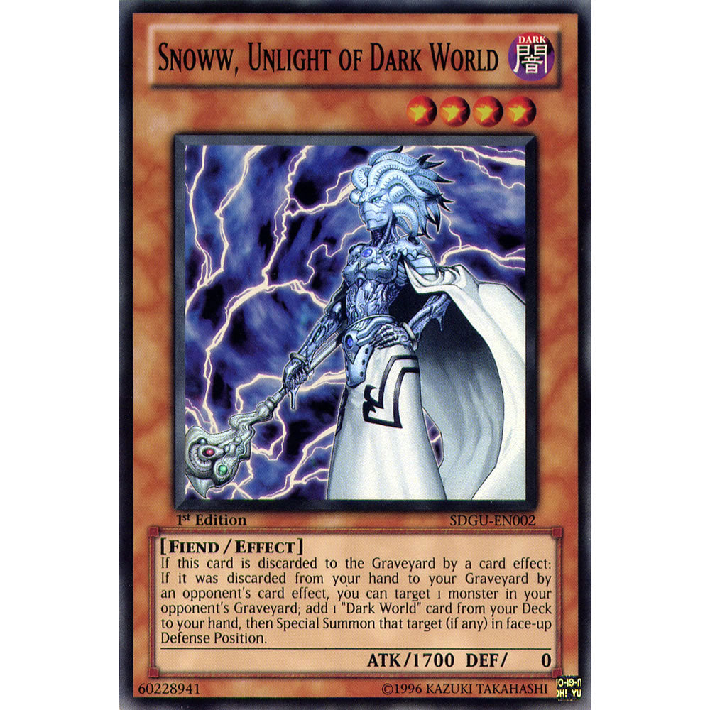 Snoww, Unlight of Dark World SDGU-EN002 Yu-Gi-Oh! Card from the Gates of the Underworld Set