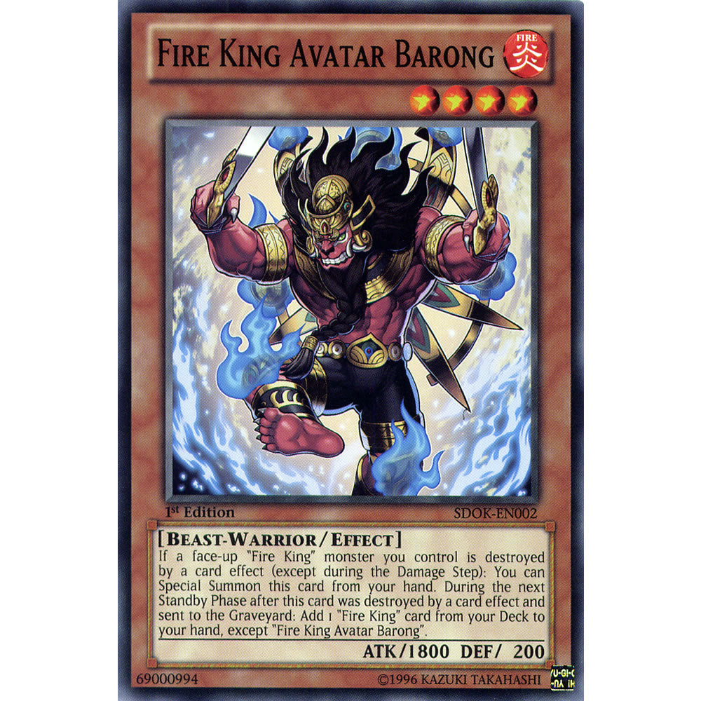 Fire King Avatar Barong SDOK-EN002 Yu-Gi-Oh! Card from the Onslaught of the Fire Kings Set