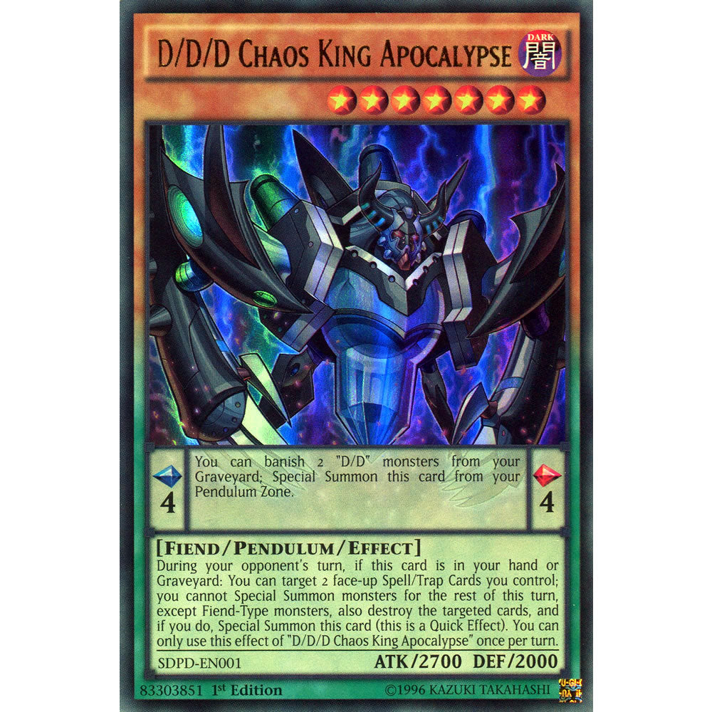 D/D/D Chaos King Apocalypse SDPD-EN001 Yu-Gi-Oh! Card from the Pendulum Domination Set