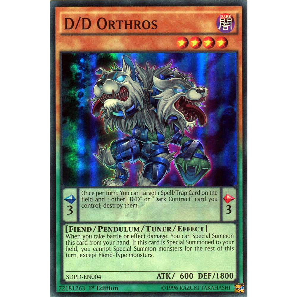 D/D Orthros SDPD-EN004 Yu-Gi-Oh! Card from the Pendulum Domination Set