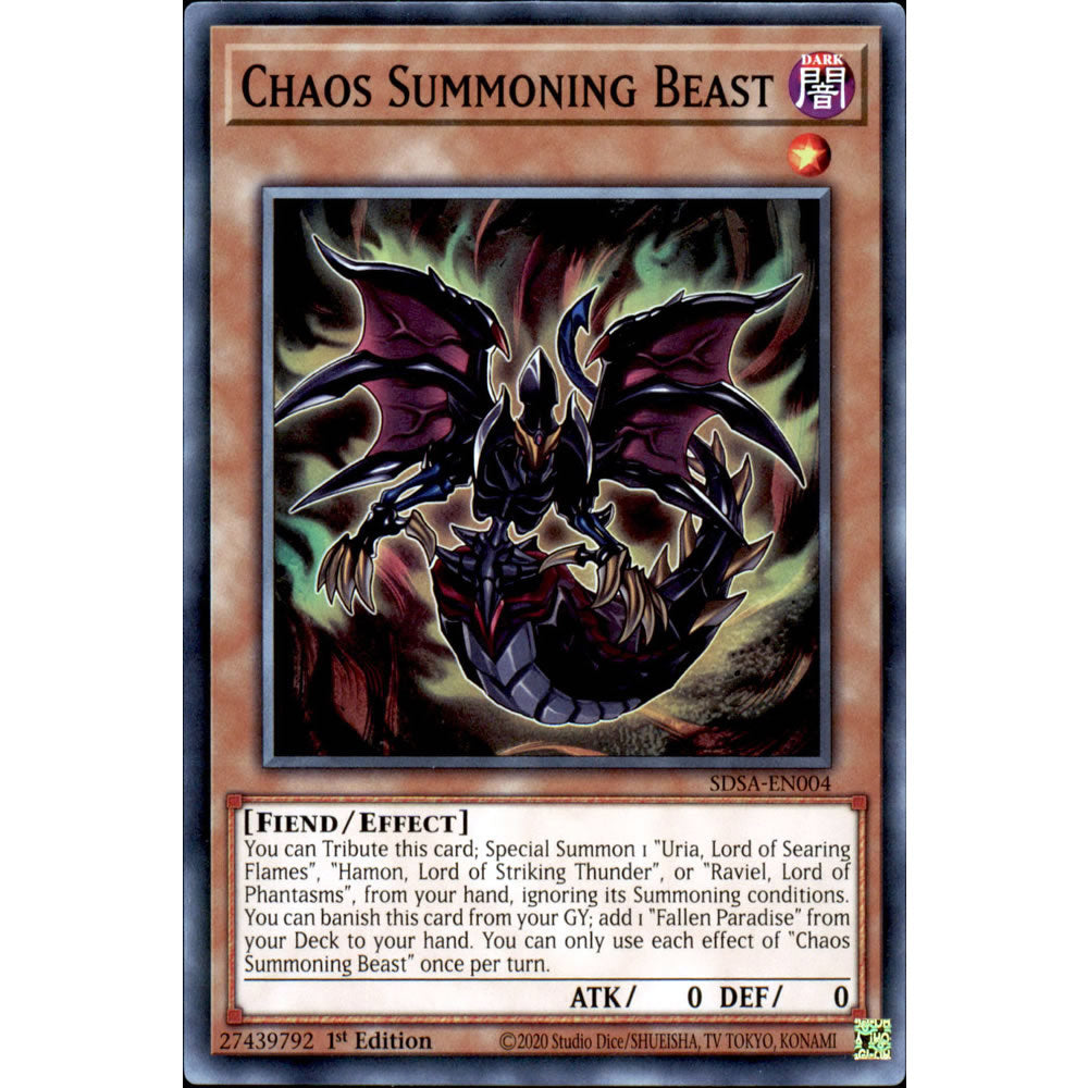 Chaos Summoning Beast SDSA-EN004 Yu-Gi-Oh! Card from the Sacred Beasts Set