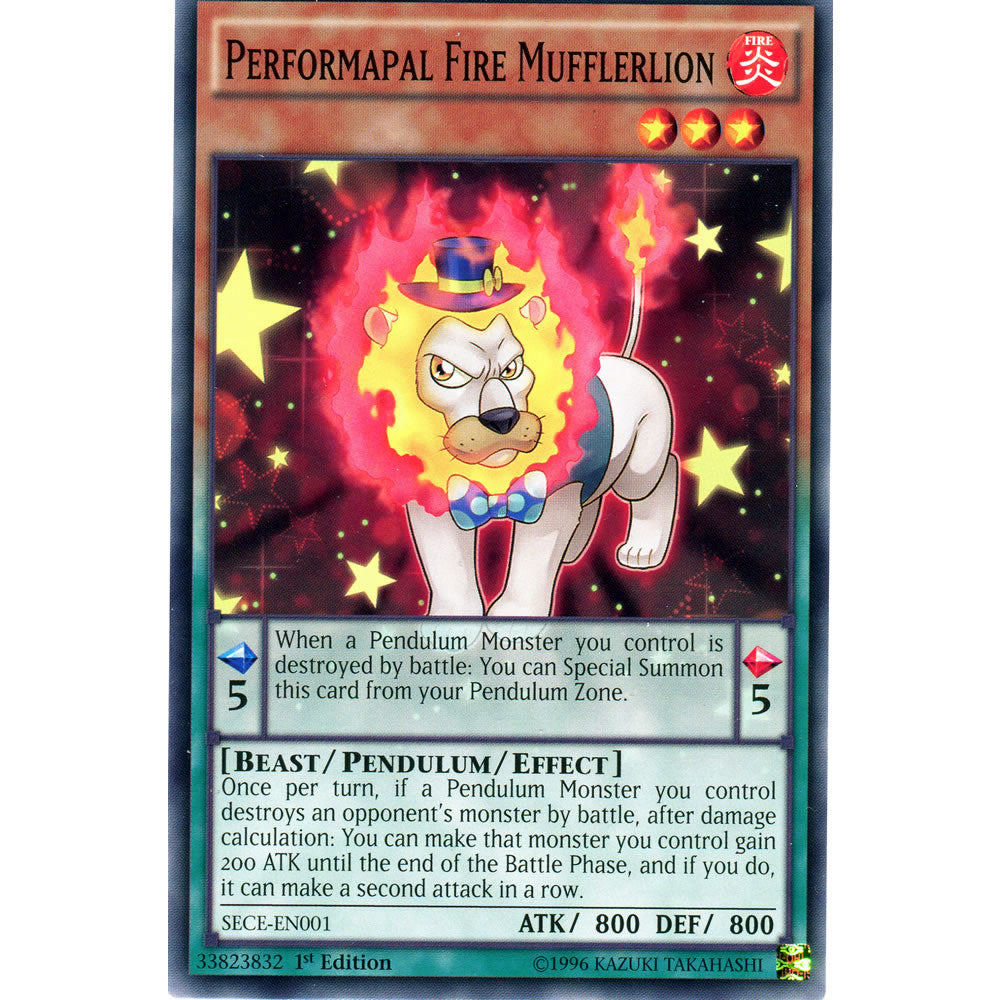Performapal Fire Mufflerlion SECE-EN001 Yu-Gi-Oh! Card from the Secrets of Eternity Set
