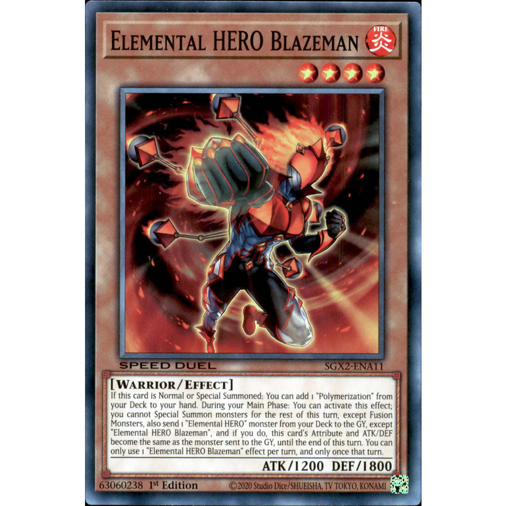 Elemental HERO Blazeman SGX2-ENA11 Yu-Gi-Oh! Card from the Speed Duel GX: Midterm Paradox Set