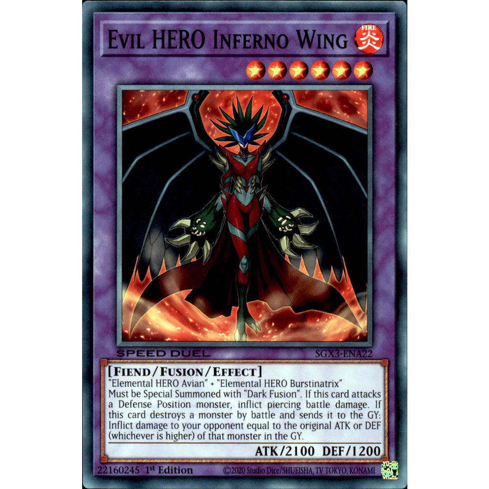 Evil HERO Inferno Wing SGX3-ENA22 Yu-Gi-Oh! Card from the Speed Duel GX: Duelists of Shadows Set