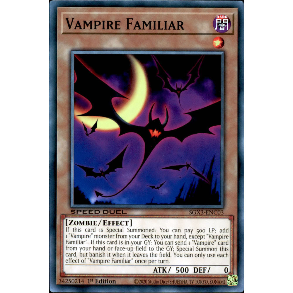 Vampire Familiar SGX3-ENC03 Yu-Gi-Oh! Card from the Speed Duel GX: Duelists of Shadows Set
