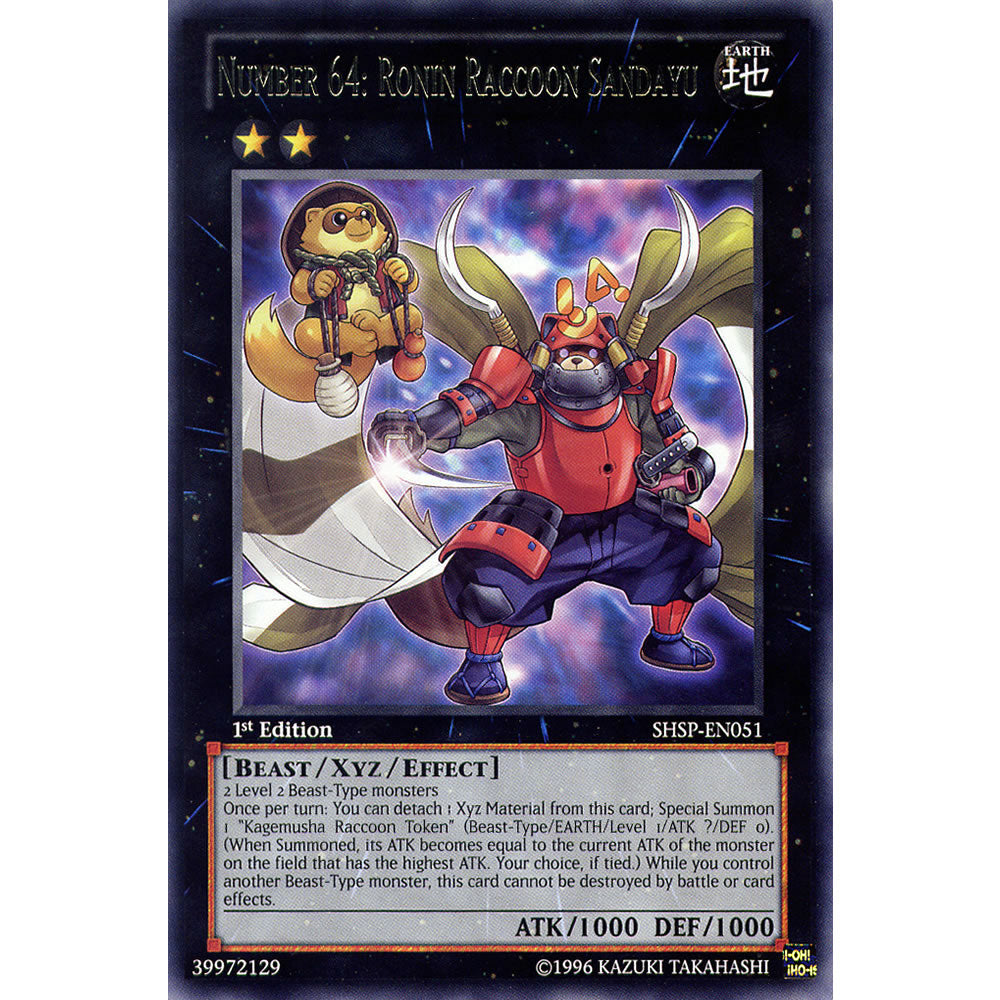 Number 64: Ronin Raccoon Sandayu SHSP-EN051 Yu-Gi-Oh! Card from the Shadow Specters Set